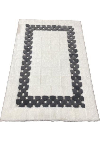 Krem Renk Siyah Damalı Yumuşak Peluş Halı 200 x 300 cm
