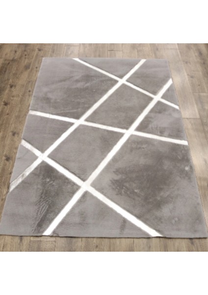 Gri Gümüş Bordürlü Peluş Halı 140 x 200 cm