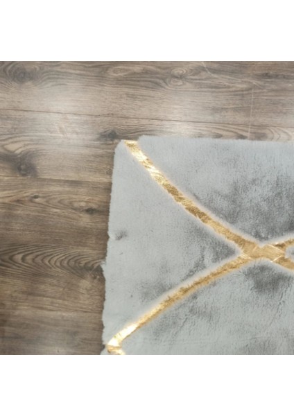 Gri Gold Bordürlü Peluş Halı 80 x 150 cm modelleri