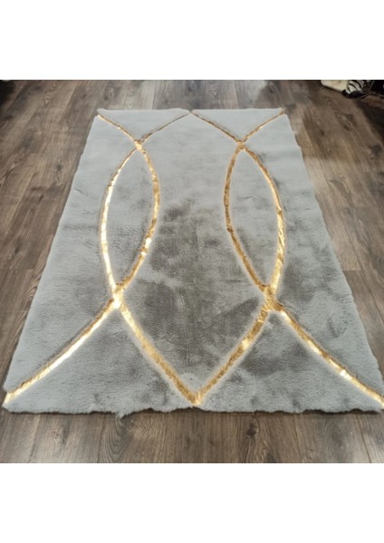 Gri Gold Bordürlü Peluş Halı 80 x 150 cm fırsatları