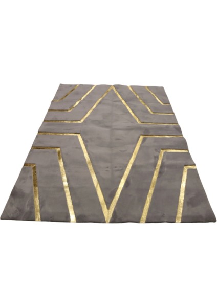 Gri Gold Bordürlü Peluş Halı 120 x 180 cm