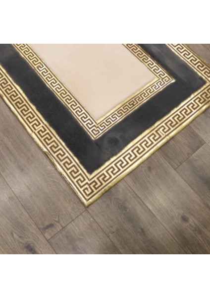Krem Antrasit Gold Bordürlü Peluş Halı 160 x 230 cm modelleri