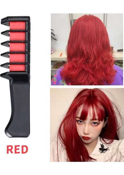 Rengarenk Saç Boyama Tebeşiri - Mini Taraklı Konsept Saç Boyama Seti Hair Chalk Kırmızı