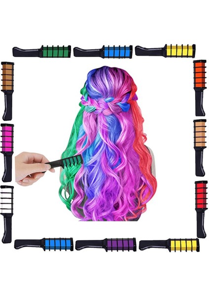 Rengarenk Saç Boyama Tebeşiri - Mini Taraklı Konsept Saç Boyama Seti Hair Chalk Kırmızı