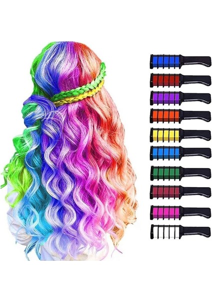 Rengarenk Saç Boyama Tebeşiri - Mini Taraklı Konsept Saç Boyama Seti Hair Chalk Yeşil