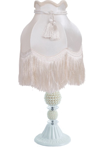 Kadife Kaplı Halat Dekorlu Ekru Vintage Abajur AB012245