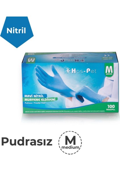 Mavi Nitril Pudrasız Eldiven 100'LÜ