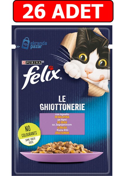 Felix Kuzu Etli Yaş Kedi Maması 85GR 26 Adet Pouch Kuzulu Kedi Konserve Kedi Islak Maması