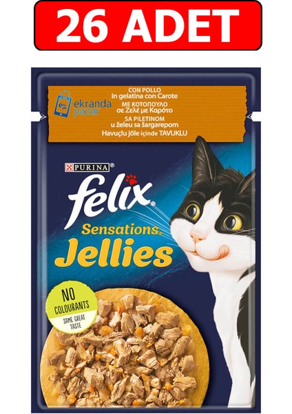 Felix Tavuklu Havuçlu Yaş Kedi Maması 85GR 26 Adet Pouch Kedi Konserve Kedi Islak Maması