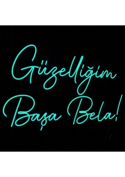 Güzelliğim Başa Bela Yazılı Neon LED Tabela Dekoratif AYDINLATMA(50X32CM)