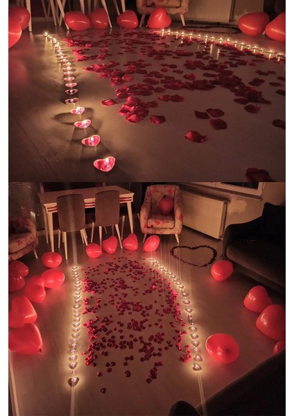 Kuru Gül Yaprağı,banner,20 Kalp Balon,50 Beyaz Mum Romantik Hediye 14 Şubat Sevgililer Günü