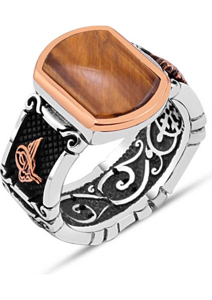 Kaplan Gözü Taşlı Erkek Yüzük