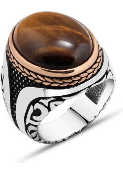 Kaplan Gözü Taşlı Erkek Yüzük