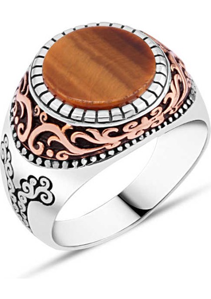 Kaplan Gözü Taşlı Erkek Yüzük