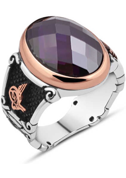Kesme Ametist Taşlı Erkek Yüzük