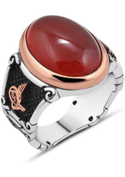 Kapşonlu Akik Taşlı Erkek Yüzük