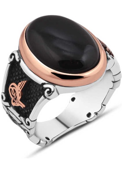 Kapşonlu Oniks Taşlı Erkek Yüzük
