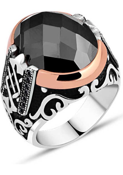 Kesme Siyah Zirkon Taş Kenarı Minik Zirkon Taşlı Erkek Yüzük