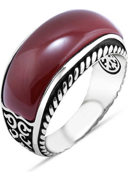 Kırmızı Akik Taşlı Erkek Yüzük