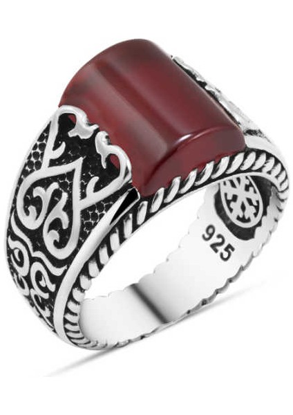 Kırmızı Akik Taşlı Erkek Yüzük