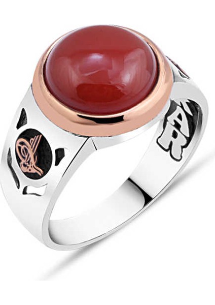 Kırmızı Akik Taşlı Erkek Yüzük