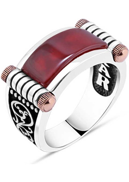 Kırmızı Akik Taşlı Erkek Yüzük