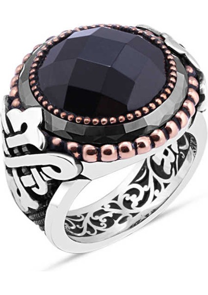 Kesme Zirkon Taşlı Kenarı Çember Taşlı Erkek Yüzük