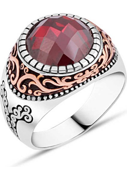 Kırmızı Zirkon Taşlı Erkek Yüzük