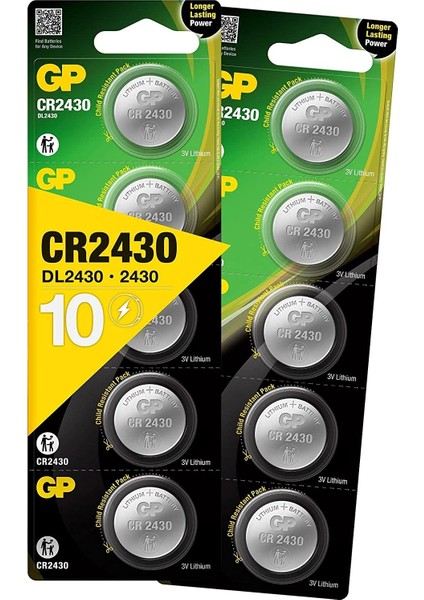 2 Kart 10 Adet - CR2430 Cr 2430 DL2430 BR2430 KL2430 Panjur Kumandaları Bmw Araç Kumandası Için Gp 5'li CR2430 3V Lityum Düğme Pil (GPCR2430-C5) CR2430 - 10LU