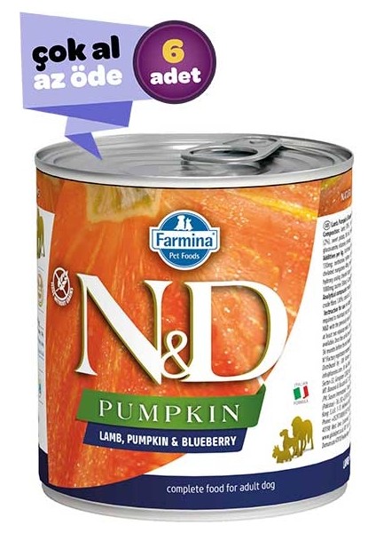 ND Pumpkin Tahılsız Kuzu Eti Balkabağı ve Yaban Mersinli Yavru Köpek Konservesi 6x285gr (6lı)