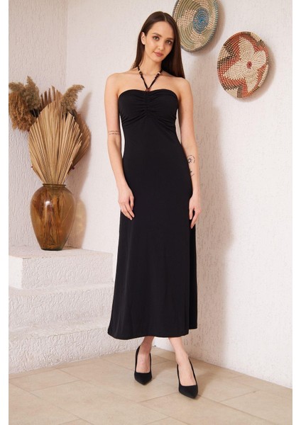 Siyah Straplez Bodycon Elbise DM1006