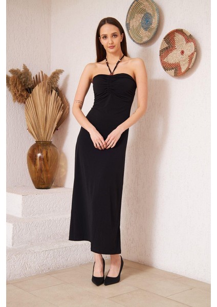 Siyah Straplez Bodycon Elbise DM1006