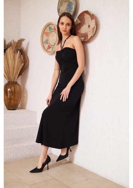 Siyah Straplez Bodycon Elbise DM1006