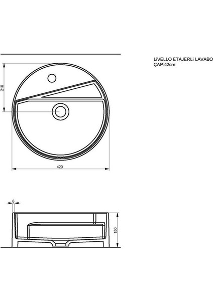 Livello Tezgah Üstü Yuvarlak Batarya Delikli  Lavabo 42CM