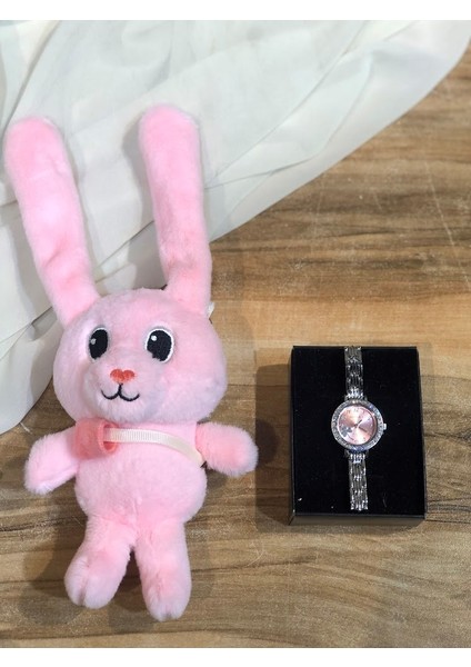 Doğum Günü Hediyesi Anneler Gününe Özel Seti Kadına Hediye Saat ve Peluş Tavşan