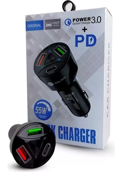Pd Araç Çakmaklık 2 USB+20W Hızlı Şarj Destekli Çift Usb+Type-C Giriş 55W Power Quick Ciharge indirimleri