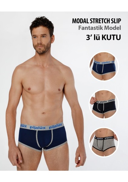 3'lü Paket Modal Strech Esnek Kumaş Logolu Boxer Erkek Külot