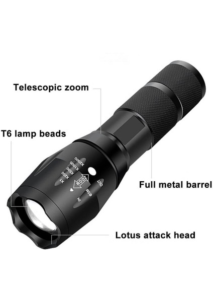 T6 Teleskopik Zoom Flashlight L2 El Feneri (Yurt Dışından)