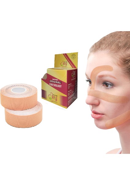 Kinesıology 2, 5cm x 5mt 2 Adet Tape Yüz Yogası Yüz Bölgesi Için Therapy Cotton Kinesio Face Tape Coton2,5cm