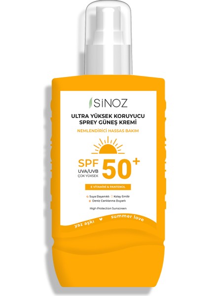 SPF 50+ Ultra Yüksek Koruyucu Vücut Güneş Kremi Sprey 200 ML Nemlendirici Hassas Bakım