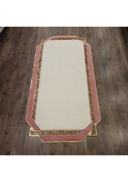 Krem Pembe Gold Bordürlü Peluş Halı 120 x 180 cm