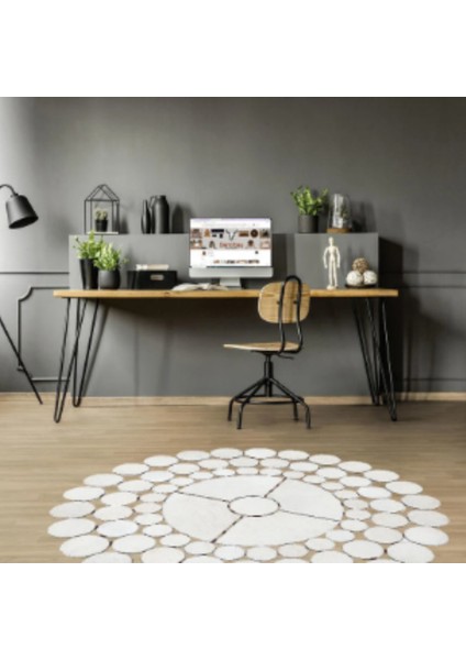 Yuvarlak Beyaz Dana Derisi Puantiyeli Halı 200 x 200 cm modelleri