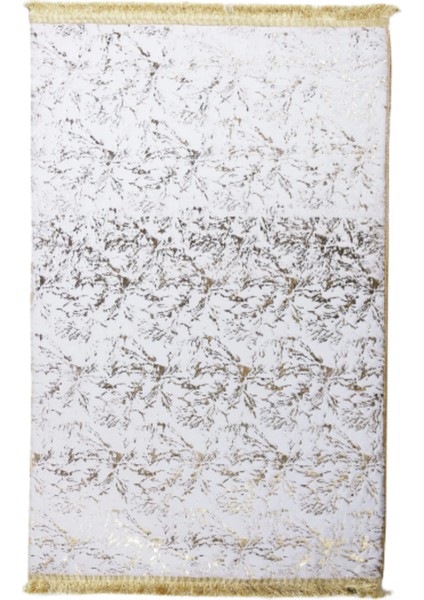 Beyaz Gold Kuşayağı Bordürlü Peluş Halı 140 x 200 cm