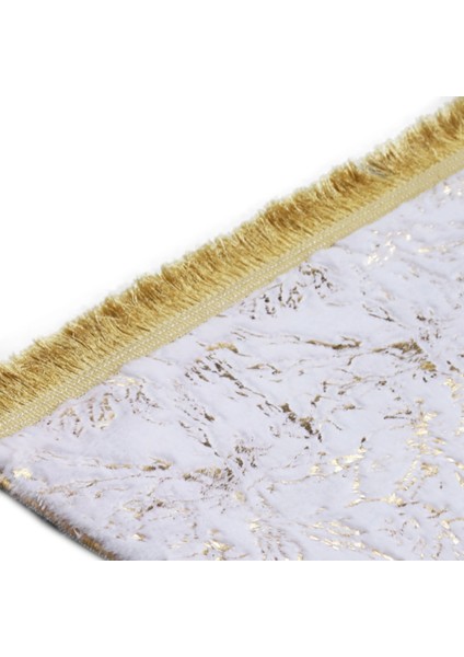 Beyaz Gold Kuşayağı Bordürlü Peluş Halı 140 x 200 cm