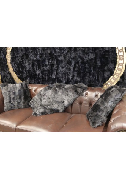 Siyah Doğal Toskana Kürk Koltuk Şal Takımı Şal 50 x 180 Cm, Yastık 50 x 50 Cm, Bel Yastığı 35 x 60 cm fiyatları