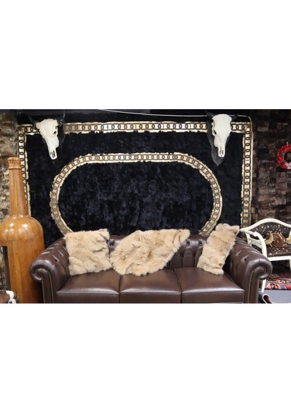 Karamel Doğal Kürk Koltuk Şal Takımı Şal 50 x 180 Cm, Yastık 50 x 50 Cm, Bel Yastığı 35 x 60 cm