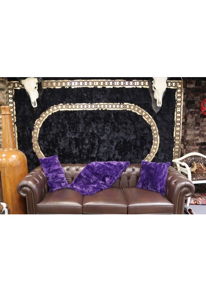 Mor Doğal Rex Kürk Koltuk Şal Takımı Şal 50 x 180 Cm, Yastık 50 x 50 Cm, Bel Yastığı 35 x 60 cm