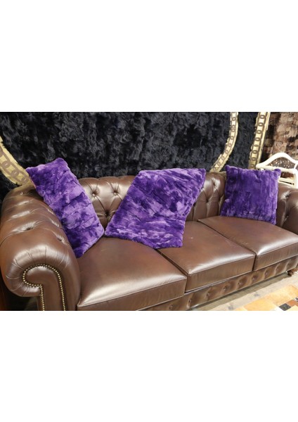 Mor Doğal Rex Kürk Koltuk Şal Takımı Şal 50 x 180 Cm, Yastık 50 x 50 Cm, Bel Yastığı 35 x 60 cm modelleri