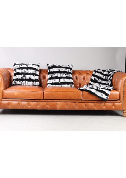 Siyah Beyaz Doğal Kürk Koltuk Şal Takımı Şal 50 x 180 Cm, Yastık 50 x 50 Cm, Bel Yastığı 35 x 60 cm modelleri