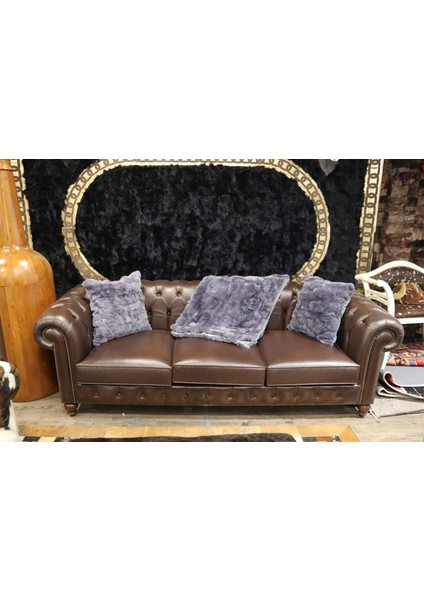 Lila Doğal Rex Kürk Koltuk Şal Takımı Şal 50 x 180 Cm, Yastık 50 x 50 Cm, Bel Yastığı 35 x 60 cm